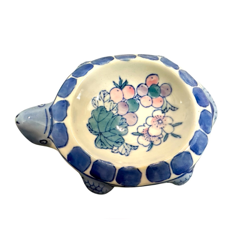 Pier 1 Vintage Blue and White Ceramic Turtle Dish